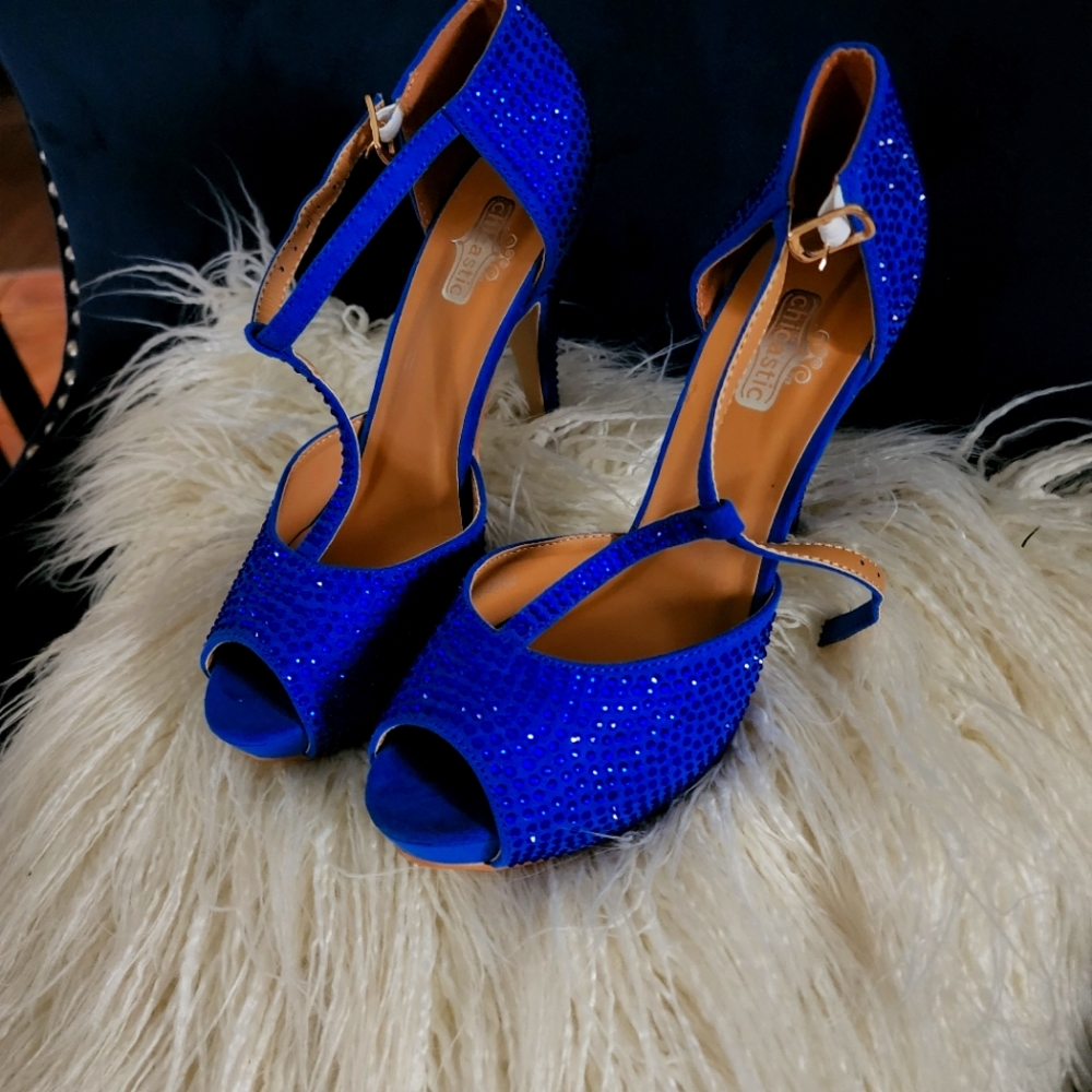 Blue Rhinestone Heels